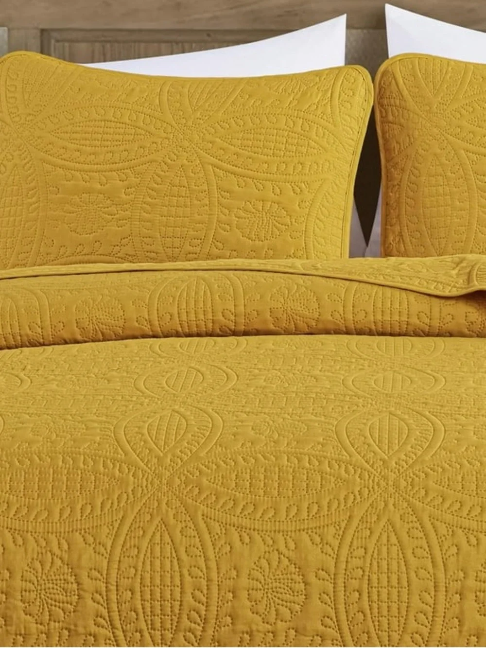 Mustard Yellow 3 piece Queen Quilted Bedspread Set